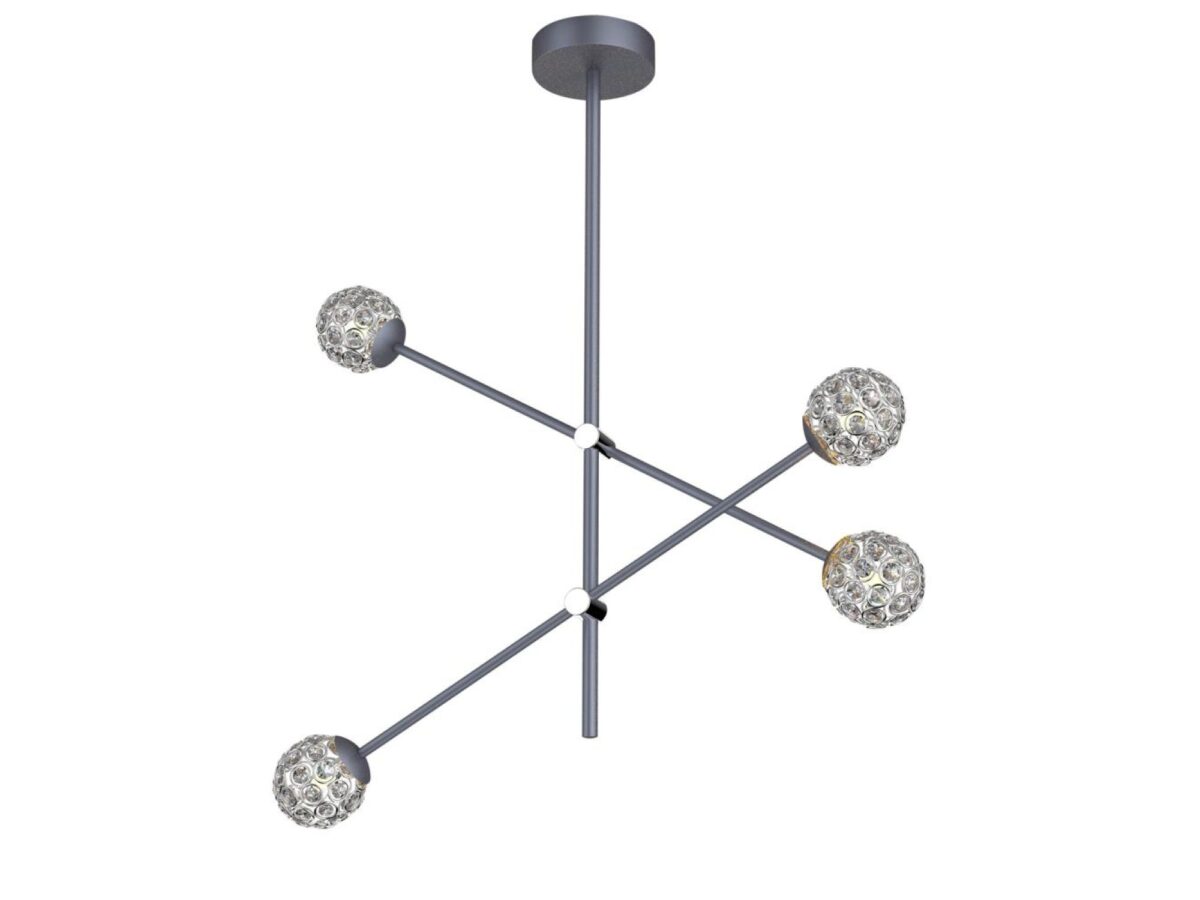 Lampa wisząca Zelevano szara z 4 kulami kryształowymi