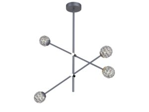 Miniaturka 2 - Szara lampa wisząca Zelevano z czterema kryształowymi kulami na ramionach
