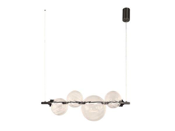 Lampa wisząca Zelotena z czarną belką i czterema przezroczystymi szklanymi kulami