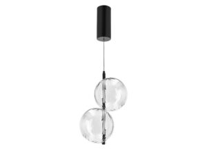 Miniaturka 4 - Czarna lampa wisząca Zelotena z dwiema bezbarwnymi kulami szklanymi