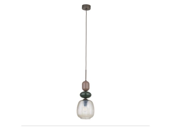 Lampa wisząca Zen Botti w ciemnym brązie z koniakowym szkłem, zdjęcie produktowe