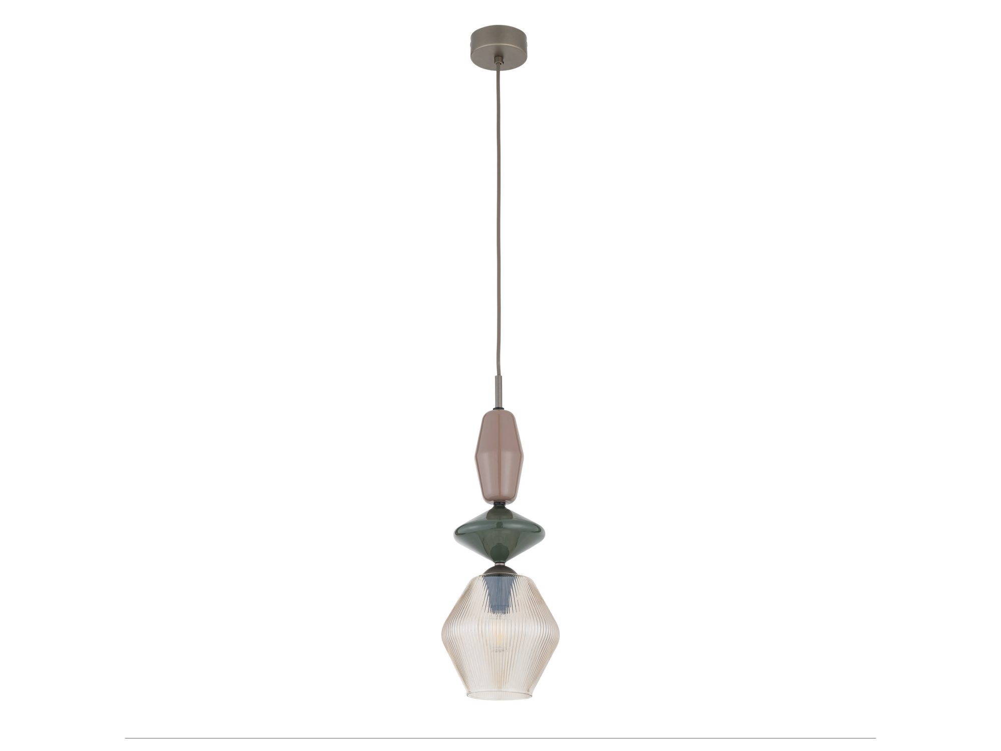 Lampa wisząca Zen Fuso ciemny brąz i szkło koniakowe, widok na białym tle