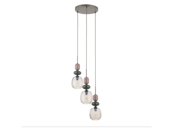 Lampa wisząca Zen Koło Botti ciemny brąz z koniakowym szkłem na białym tle