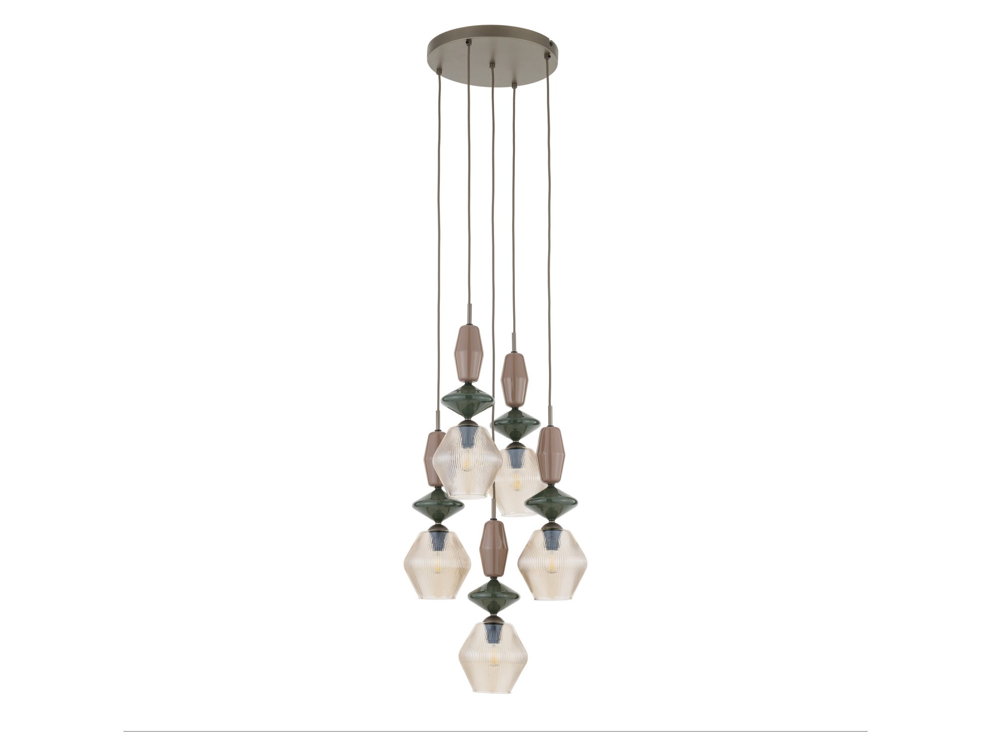 Lampa wisząca Zen Koło z koniakowymi kloszami Fuso na białym tle