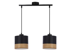 Miniaturka 3 - Lampa wisząca Zenala czarna z dwoma abażurami i brązowym pasem forniru