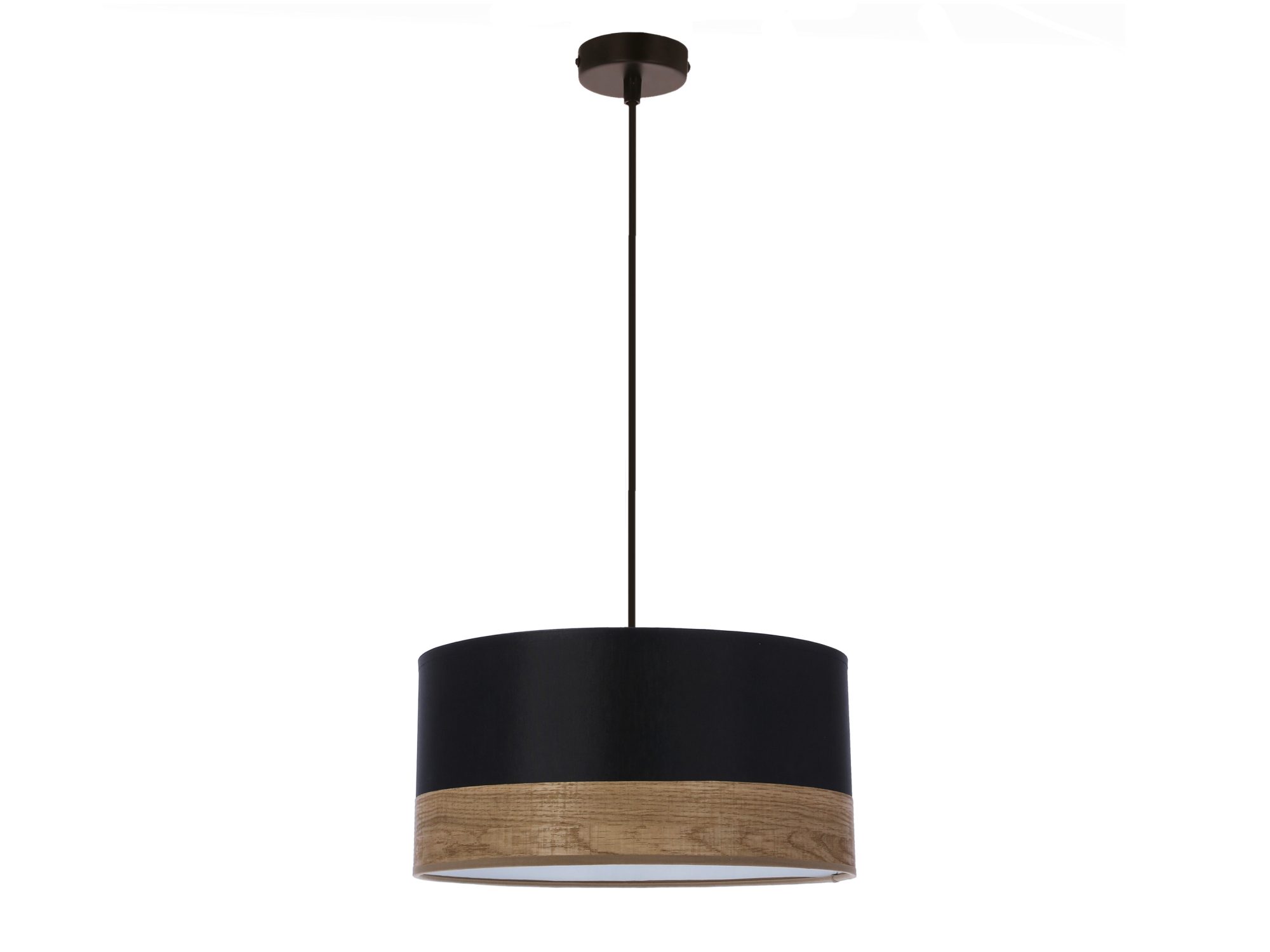 Lampa wisząca Zenala z czarnym abażurem i pasem forniru