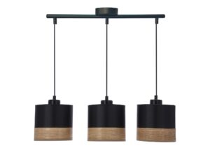 Miniaturka 2 - Lampa wisząca Zenala z trzema czarnymi walcowymi abażurami i brązowym pasem forniru