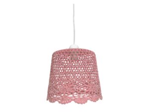 Miniaturka 2 - Różowa lampa wisząca Zenaseta z ażurowym plecionym abażurem i białym przewodem