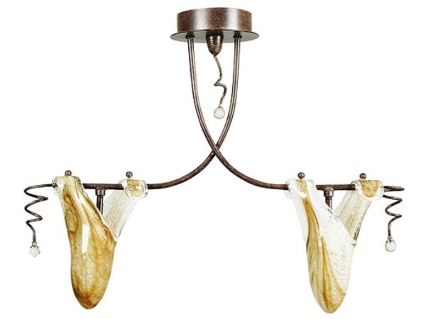 Lampa wisząca Zenava w kolorze patyny z dwoma podłużnymi szklanymi kloszami