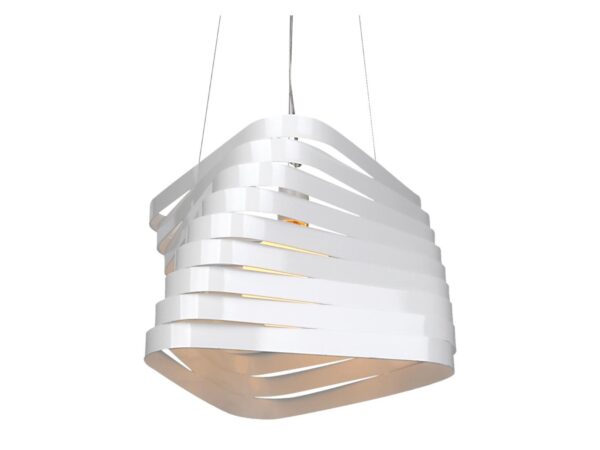 Lampa wisząca Zenesina biała z przestrzennym ażurowym kloszem z metalowych pasów