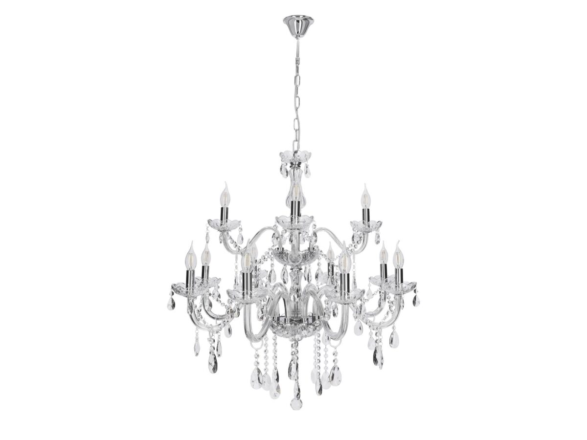 Lampa wisząca Zenetira 12-punktowa 78 cm chrom i szkło
