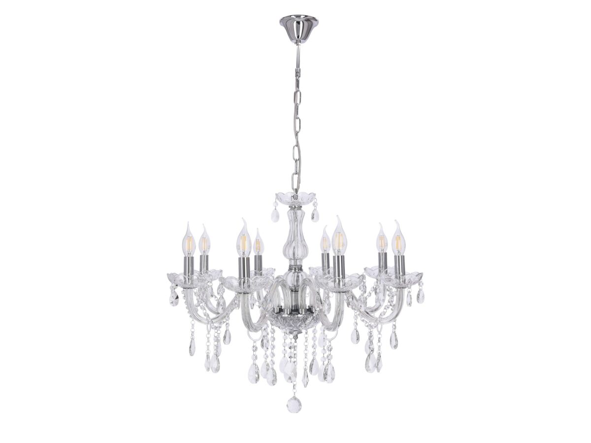Lampa wisząca Zenetira 8-punktowa chromowana ze szkłem
