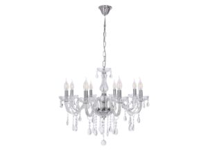 Miniaturka 3 - Lampa wisząca Zenetira chromowana ośmiopunktowa z przezroczystymi zawieszkami