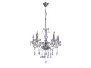 Miniaturka 3 - Lampa wisząca Zenetira chromowana z pięcioma ramionami i przezroczystymi szklanymi zawieszkami
