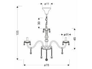 Miniaturka 2 - Rysunek wymiarowy lampy wiszącej Zenetira z dziesięcioma punktami światła