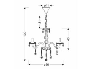 Miniaturka 2 - Rysunek wymiarowy lampy wiszącej Zenetira o średnicy 56 cm i wysokości 100 cm