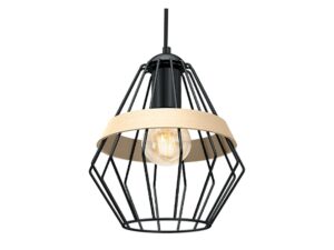 Miniaturka 2 - Lampa wisząca Zenevino zbliżenie metalowego klosza i drewna