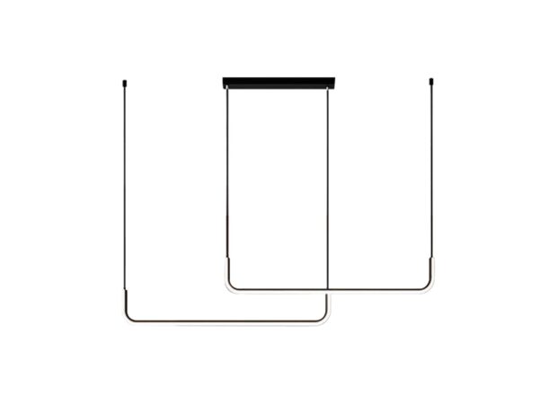 Lampa wisząca Zenideta czarna LED z dwoma poziomymi profilami na białym tle