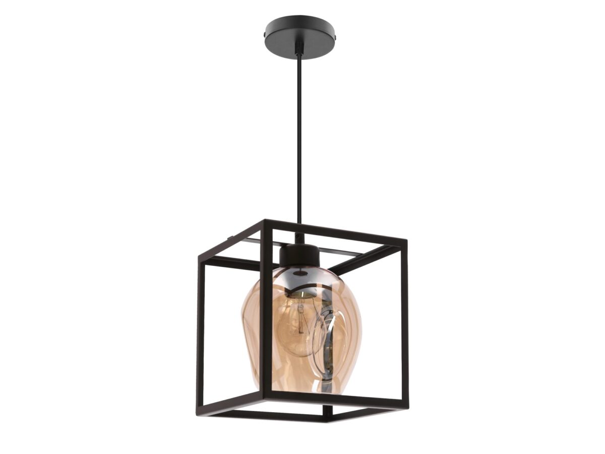 Lampa wisząca Zenilio czarna z bursztynowym szklanym kloszem