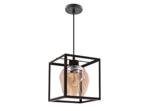Miniaturka 2 - Lampa wisząca Zenilio z czarną metalową ramą i bursztynowym kloszem szklanym