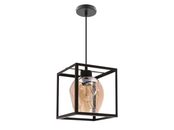 Lampa wisząca Zenilio z czarną metalową ramą i bursztynowym kloszem szklanym