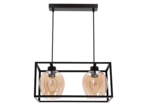 Miniaturka 2 - Lampa wisząca Zenilio z czarną prostokątną ramą i dwoma złocisto przyciemnionymi szklanymi kloszami