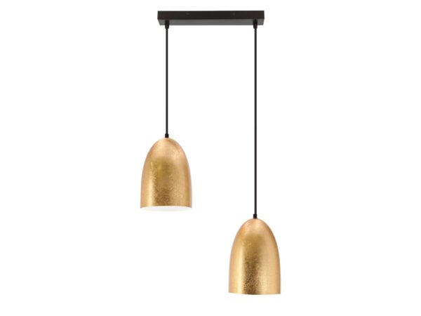 Lampa wisząca Zenisino czarna z dwoma złotymi metalowymi kloszami na różnych wysokościach
