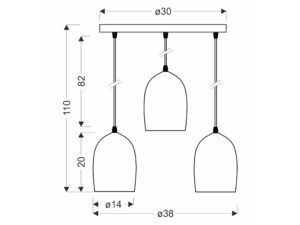 Miniaturka 1 - Lampa Zenisino trzy klosze rysunek wymiarów okrągłej rozety