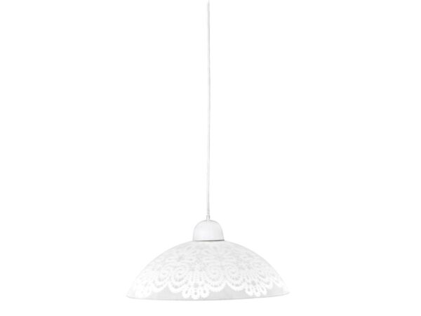 Lampa wisząca Zenomona biała 30 cm z koronkowym kloszem na białym tle