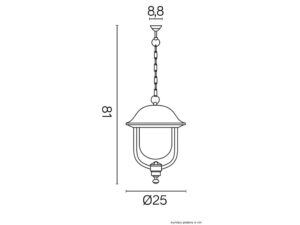 Miniaturka 2 - Lampa wisząca zewnętrzna PRINCE K 1018/1/O – rysunek wymiarowy