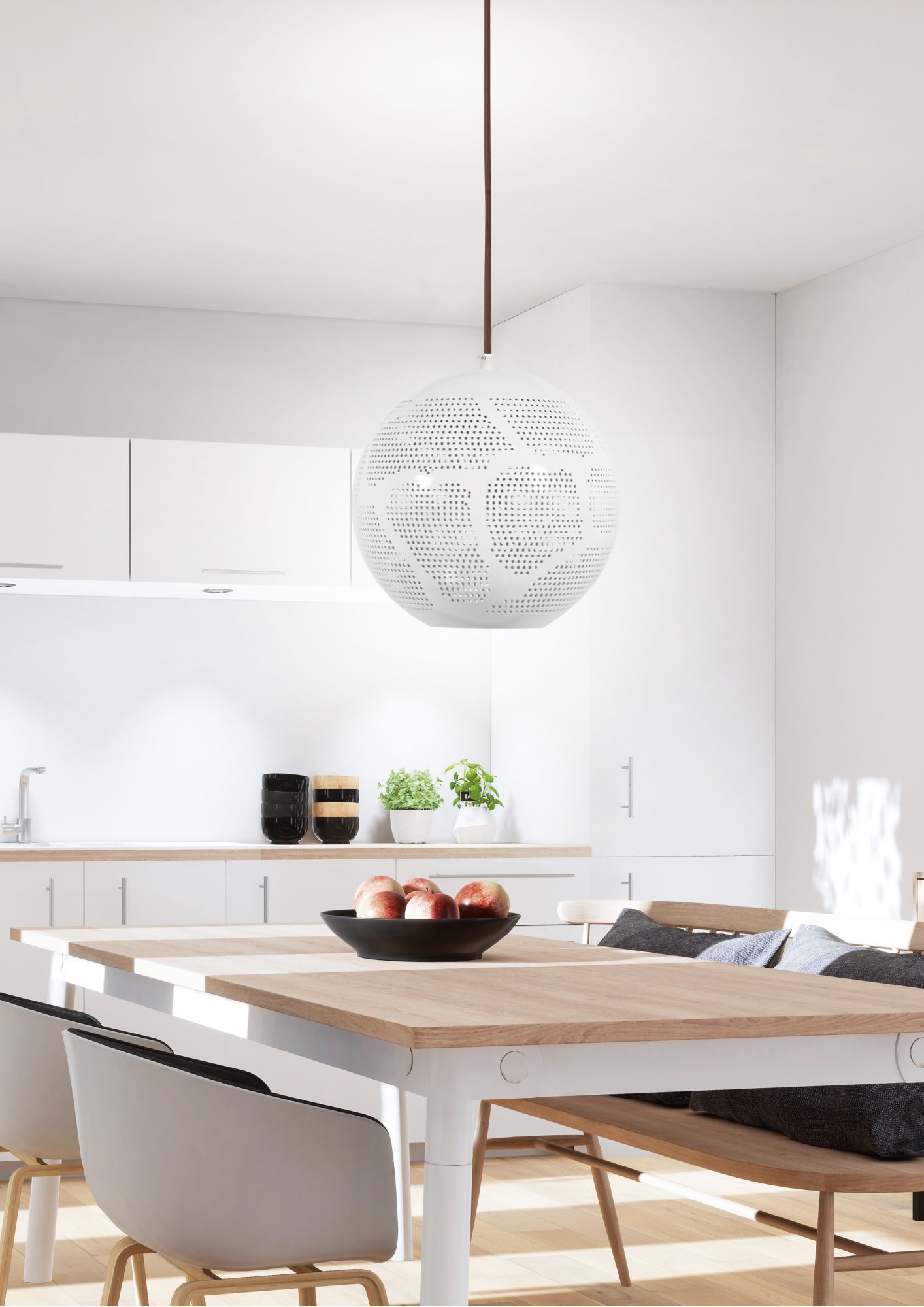 Lampa Zarolia kula geometryczna w jasnej kuchni nad stołem