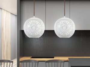 Miniaturka 2 - Lampa Zarolia biała kula promienista w aranżacji nad stołem