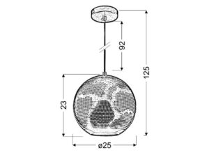 Miniaturka 3 - Lampa wisząca Zarolia kula rysunek wymiarów 125 cm i 25 cm