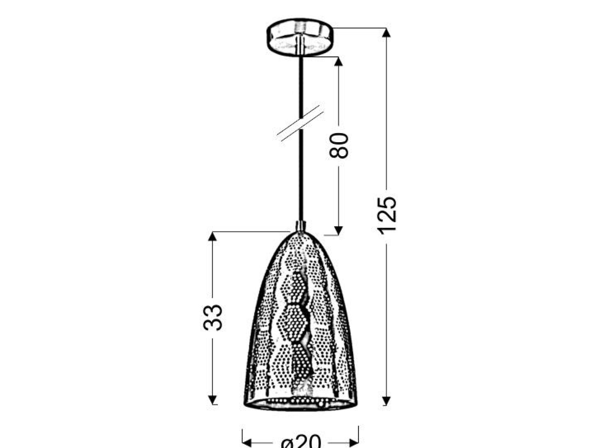 Lampa Zarolia stożek rysunek wymiarowy średnica 20 cm