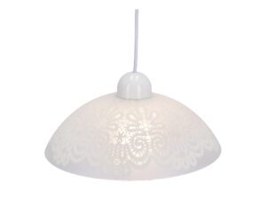 Miniaturka 1 - Lampa Zenomona biała – zbliżenie koronkowego ornamentu na szklanym kloszu