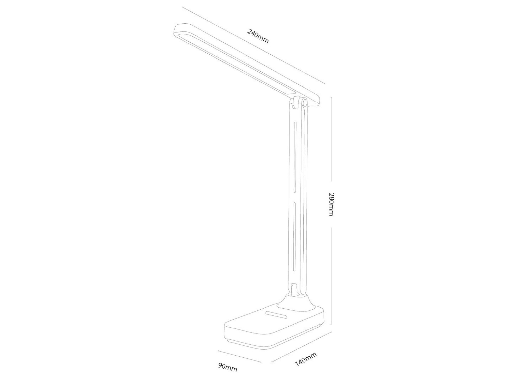 Wymiary lampki biurkowej Belinia wysokość 28 cm i długość ramienia 24 cm