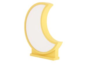 Miniaturka 3 - Żółta lampka LED półksiężyc pokazana pod kątem z widoczną podstawą