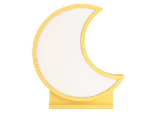 Żółta lampka dziecięca LED w kształcie półksiężyca widziana od przodu