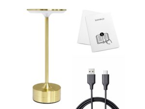 Miniaturka 1 - Złota lampka Galiveta 2,5 W z płaskim kloszem i okrągłą podstawą