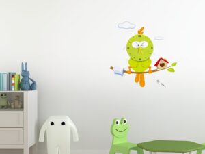 Miniaturka 1 - Lampka Miratino z zielonym ptakiem i zegarem w pokoju dziecka
