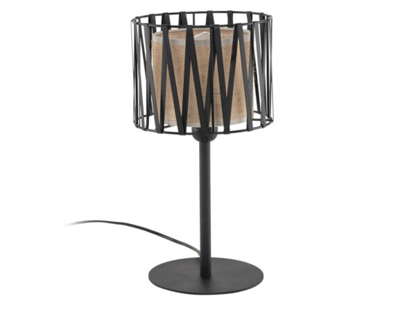 Lampka nocna Harmony Nature z czarnym metalowym koszem i ciemnobrązowym jutowym abażurem