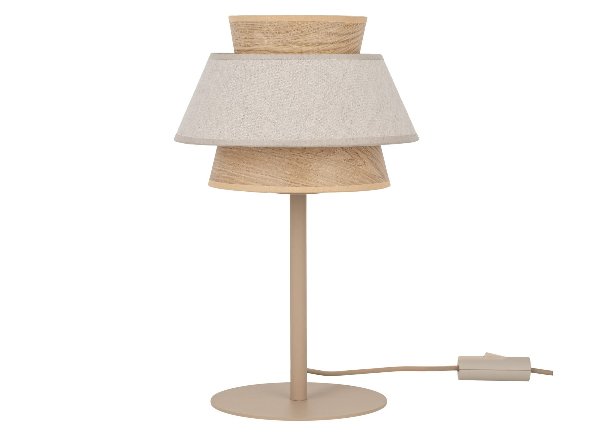 Lampka nocna Kalum z jasnym lnianym abażurem na białym tle