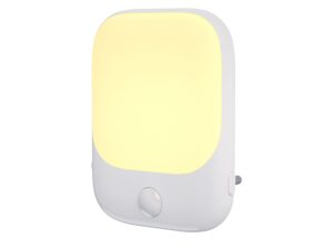 Miniaturka 5 - Biała lampka nocna LED do gniazdka z czujnikiem ruchu, świecąca ciepłym światłem