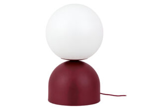 Miniaturka 10 - Lampka nocna Miki Big z białym szklanym kloszem i bordowym stelażem na białym tle