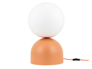 Miniaturka 8 - Lampka nocna Miki Big z białym szklanym kloszem i łososiowym stelażem na białym tle