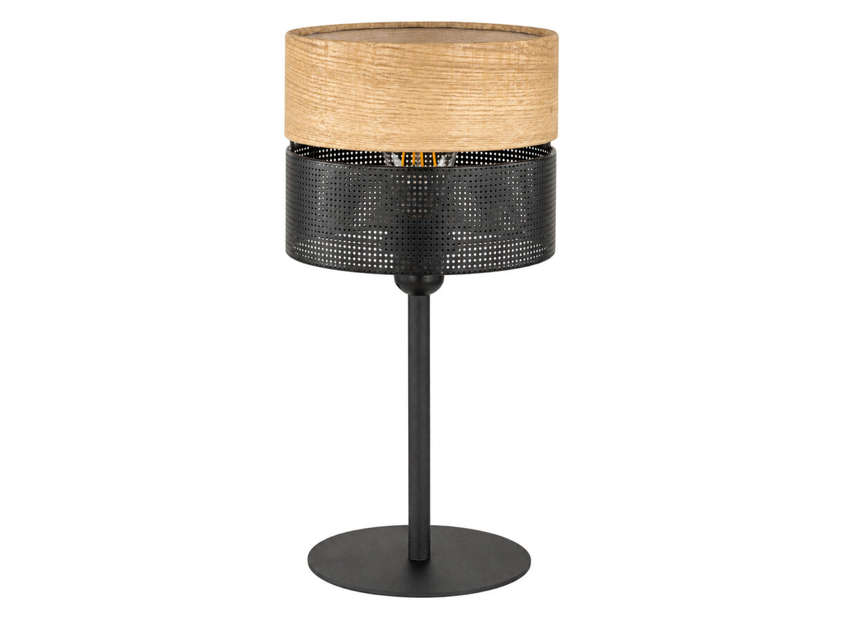 Lampka nocna Nicol E27 40 cm czarna / dąb naturalny