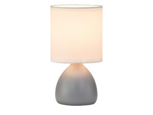 Miniaturka 3 - Lampka nocna Olesena szara z ceramiczną podstawą i tkaninowym abażurem na białym tle