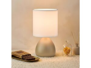 Miniaturka 6 - Lampka Olesena taupe z rozświetlonym abażurem w aranżacji