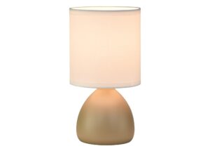 Miniaturka 2 - Lampka nocna Olesena w kolorze taupe z ceramiczną podstawą i tkaninowym abażurem na białym tle