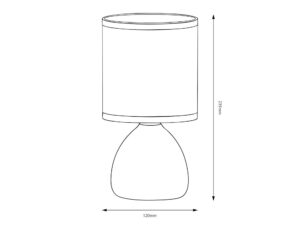 Miniaturka 8 - Rysunek wymiarowy lampki nocnej Olesena E14, wysokość 23,5 cm i szerokość 12 cm